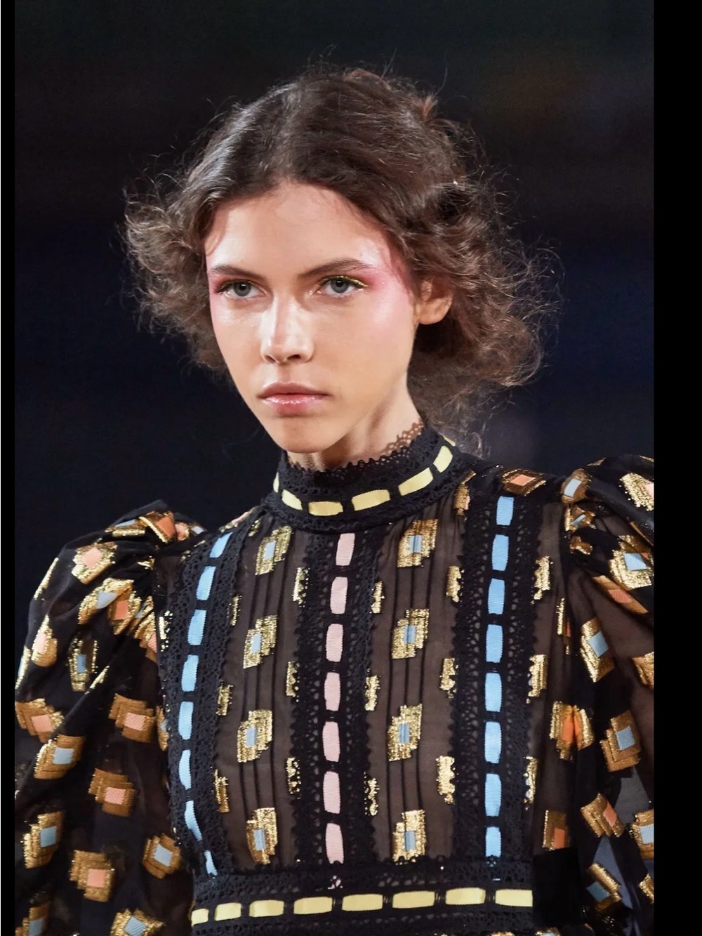 Marc Jacobs Black Sheer Peplum Blouse with Metallic Multi-Color Pattern Runway 4 - Picture 4 of 11